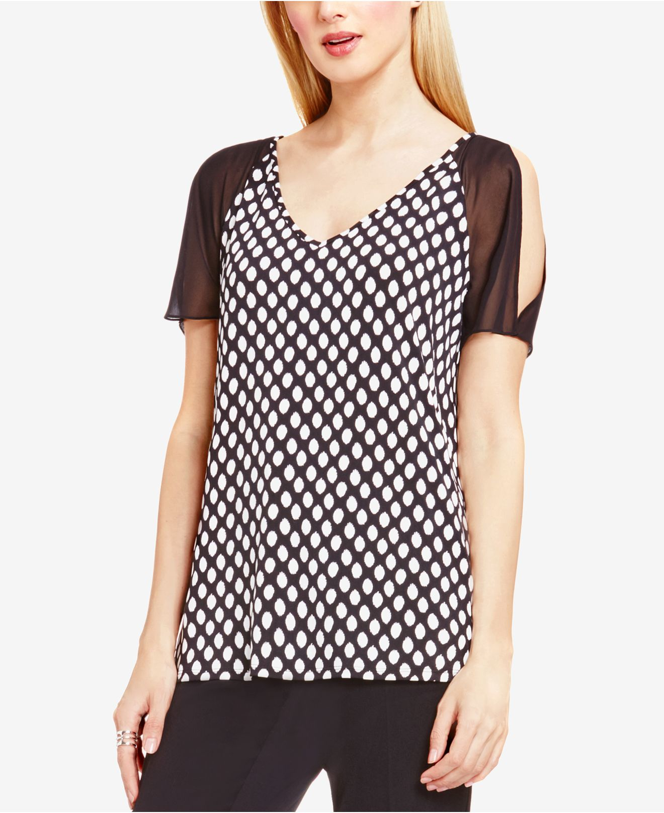 Cold Shoulder V Neck Printed Blouse Cold Shoulder V Neck Printed Blouse